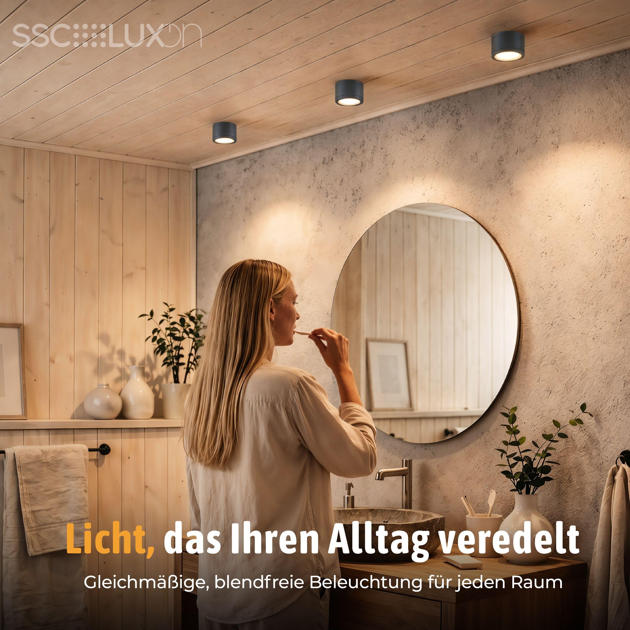 SSC-LUXon 4er Pack CELI-WX Aufbaustrahler 230V für Bad & Außen IP44 inkl. LED GX53 5W warmweiß - Badstrahler anthrazit rund