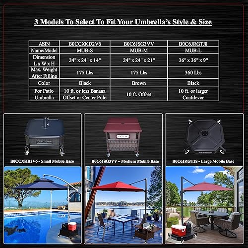 Miniatura 2 de GENSHED Base de paraguas con ruedas y mesa auxiliar para paraguas de 10 pies con desplazamiento o sombrilla de poste central. Base de paraguas