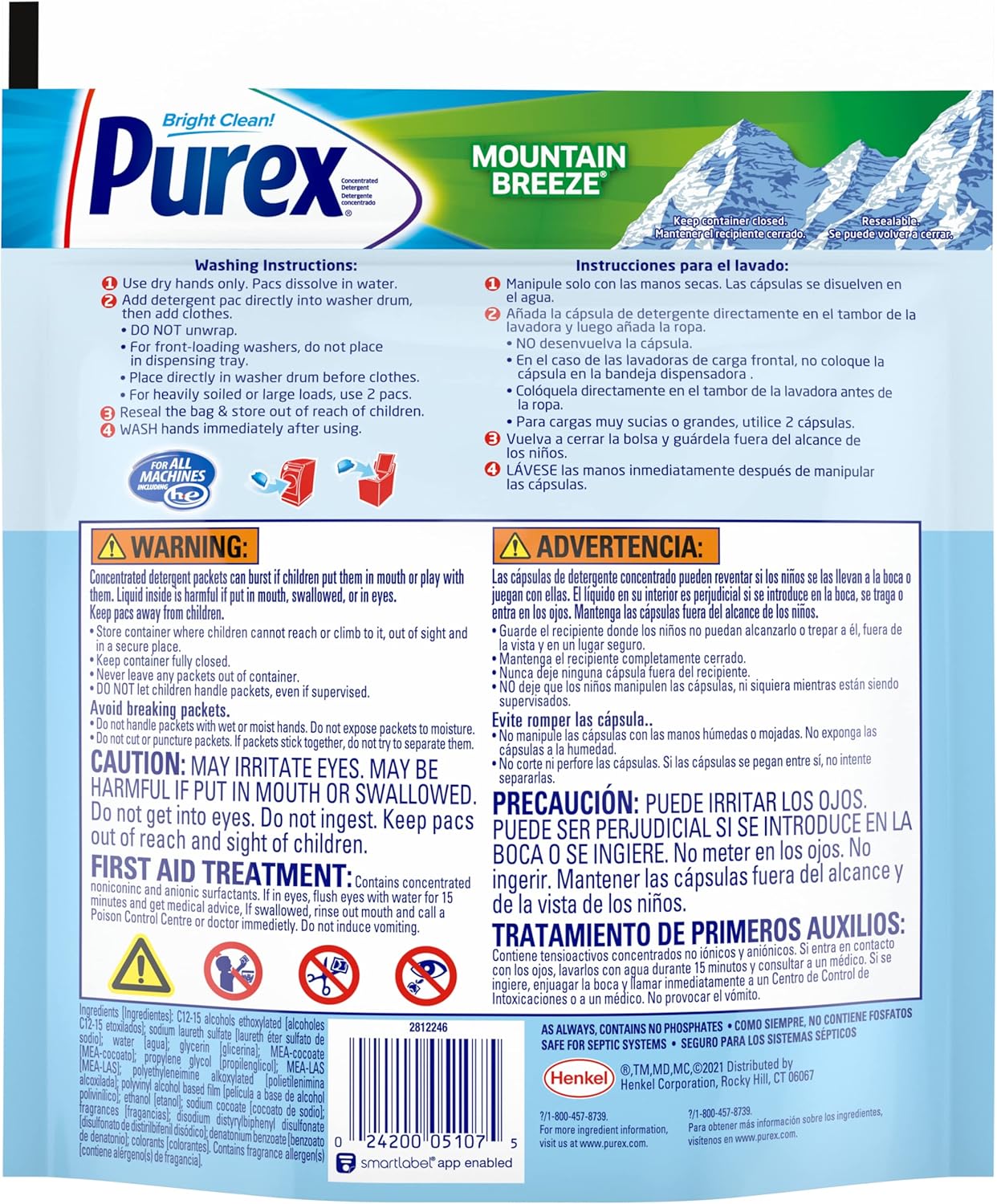 Purex 4-in-1 Laundry Detergent Pacs, Mountain Breeze, 35 Count, Pack of 4, 140 Total Loads
