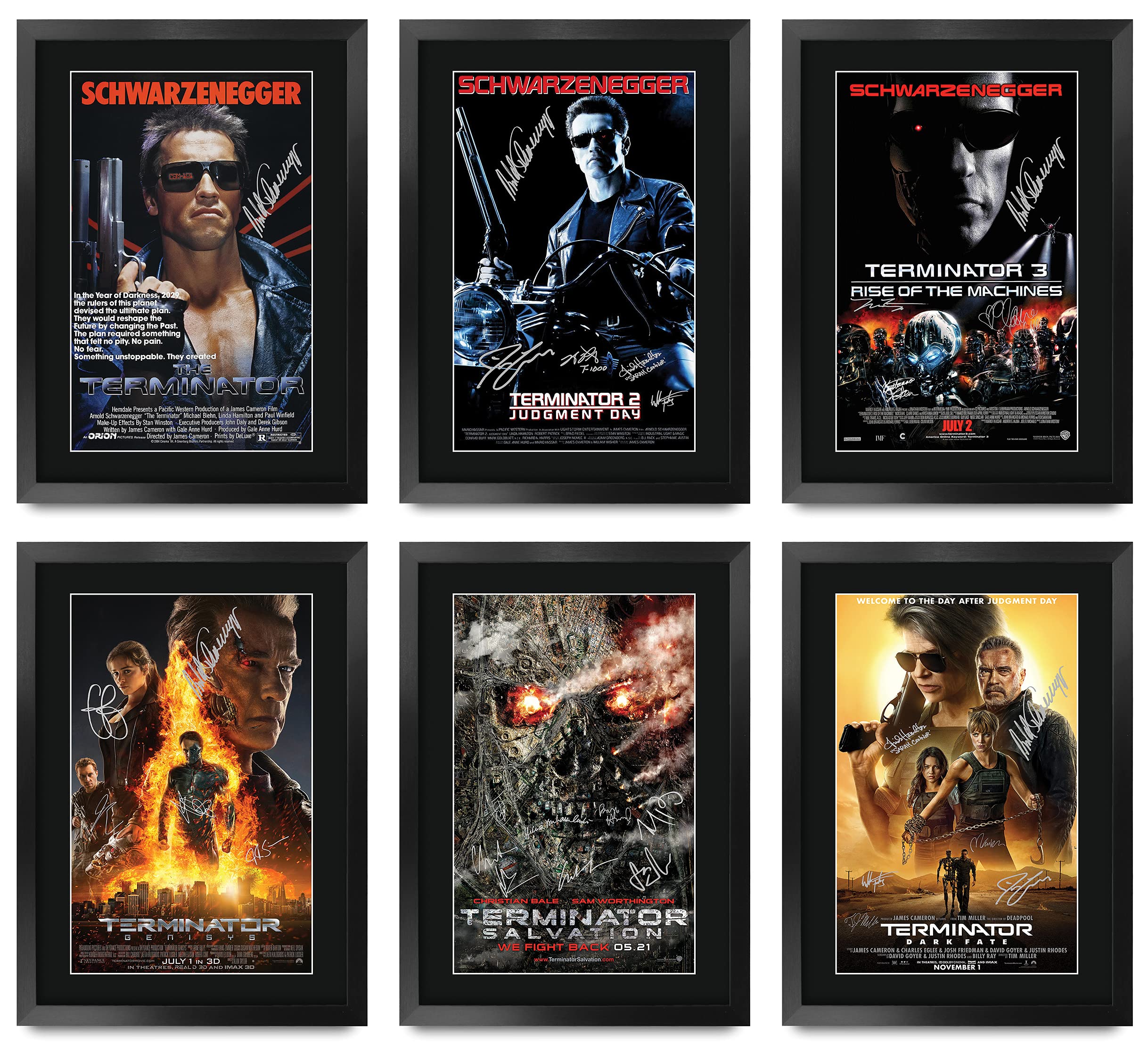 HWC Trading Poster della locandina del film Terminator, con stampa della foto e dell’autografo di Schwarzenegger, idea regalo e cimelio per i fan, formato A3, incorniciato
