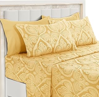 LUX Décor Paisley Queen Sheet Set – 6 Piece Ultra-Soft Microfiber Bed Sheets with Flat Sheet, 16 Inches Deep Pocket Fitted Sheet & 4 Pillowcases, Breathable, Bedroom Decor, Oeko-TEX – Taupe
