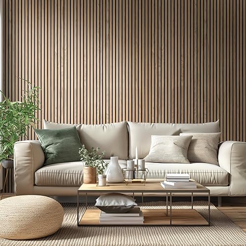 Miniatura 3 de MSI Paquete de 4 paneles de pared de listones de madera acústica para decoración de interiores, paneles de madera estriada 3D que absorben el sonido
