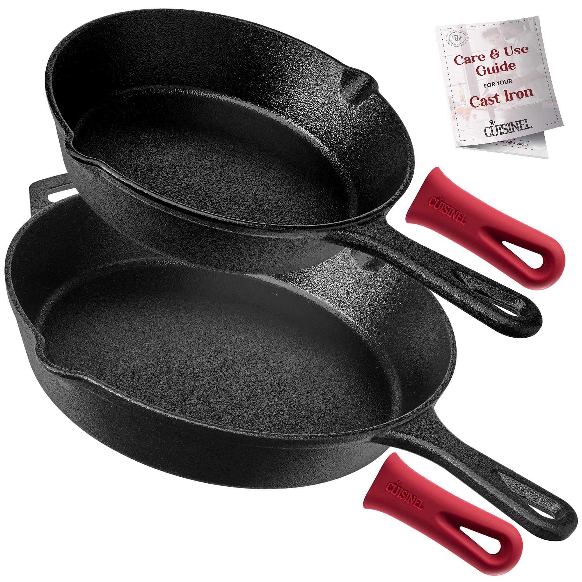 Cuisinel Cast Iron Skillet Set - 8" + 12"-Inch Frying Pan