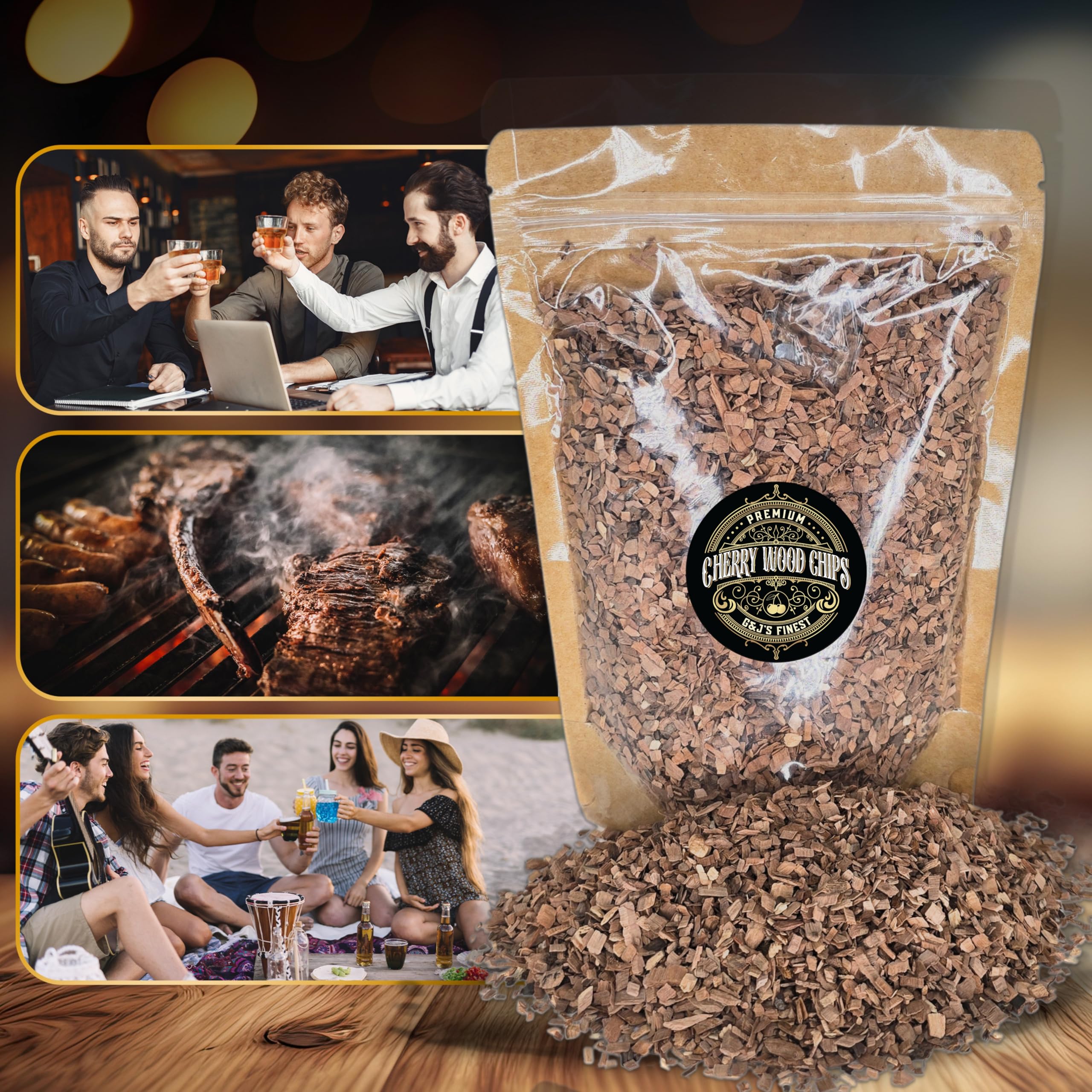 Cherry G & J 's mejores virutas de madera para ahumar cócteles – Bolsa de 5 onzas para hombre pistola de humo bebidas de regalo (chips de cereza)