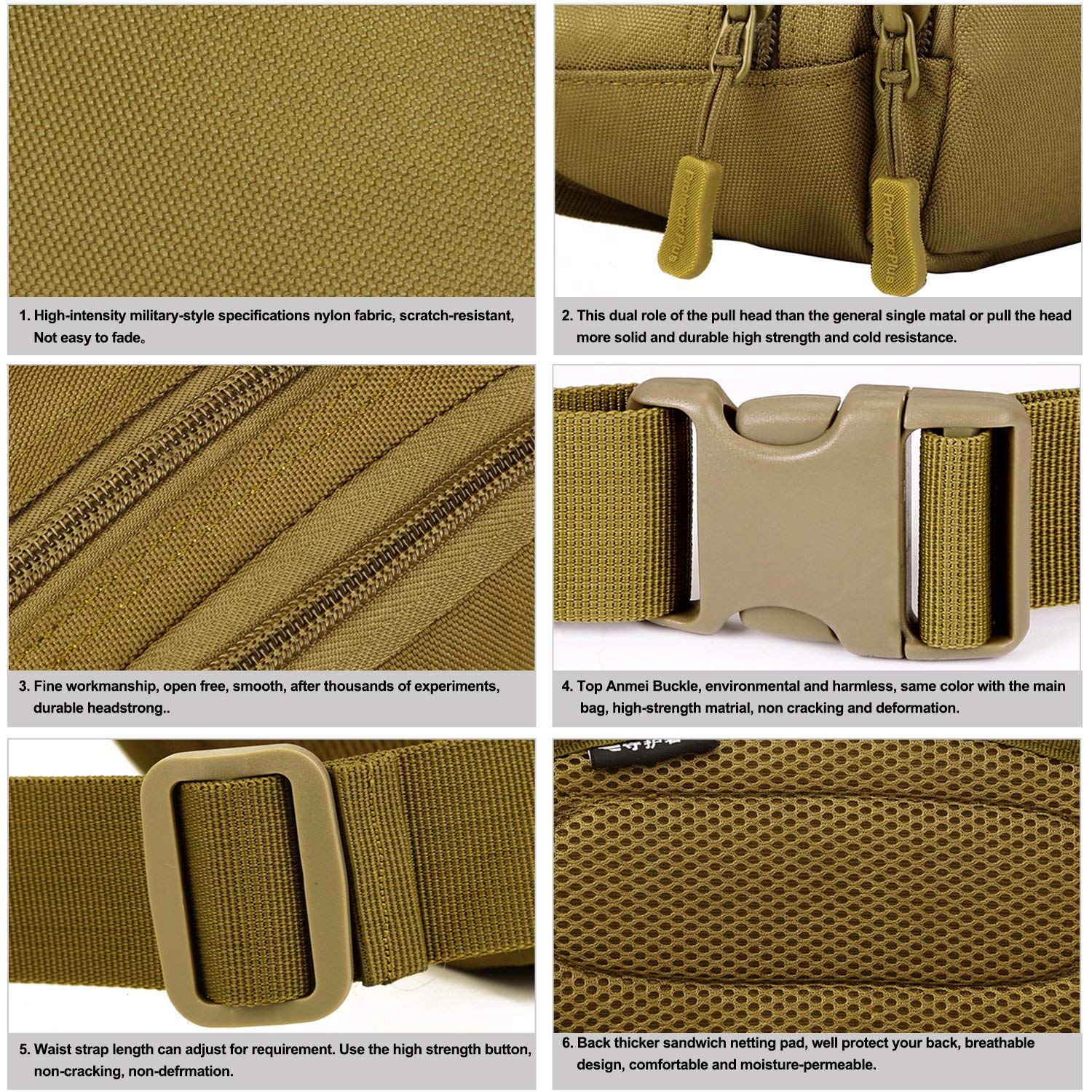 Sac Banane Tactique Militaire YAKMOO - Nylon Imperméable, Dimensions 32x15x13 Cm, Système MOLLE, Grande Capacité - 11