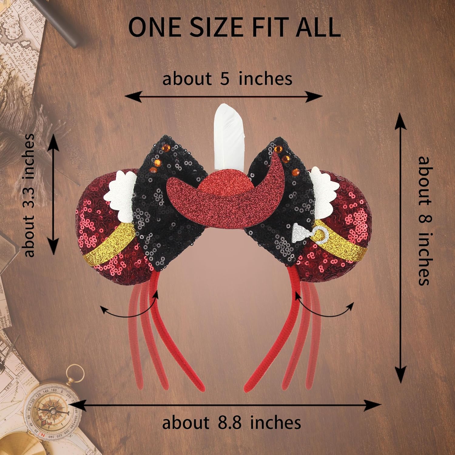 Mouse Ears Headband for Womens Pirate Accessories Pirate Costume Shiny Ears Bow for Theme Party Pirate Night - Image 5