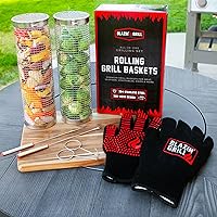 Vista 8 de BLAZIN' GRILL Rolling Grill Basket 2 x Grilling Basket & Smoker Accessories Grill Baskets for Outdoor Grill with BBQ Gloves Barbecue Grill