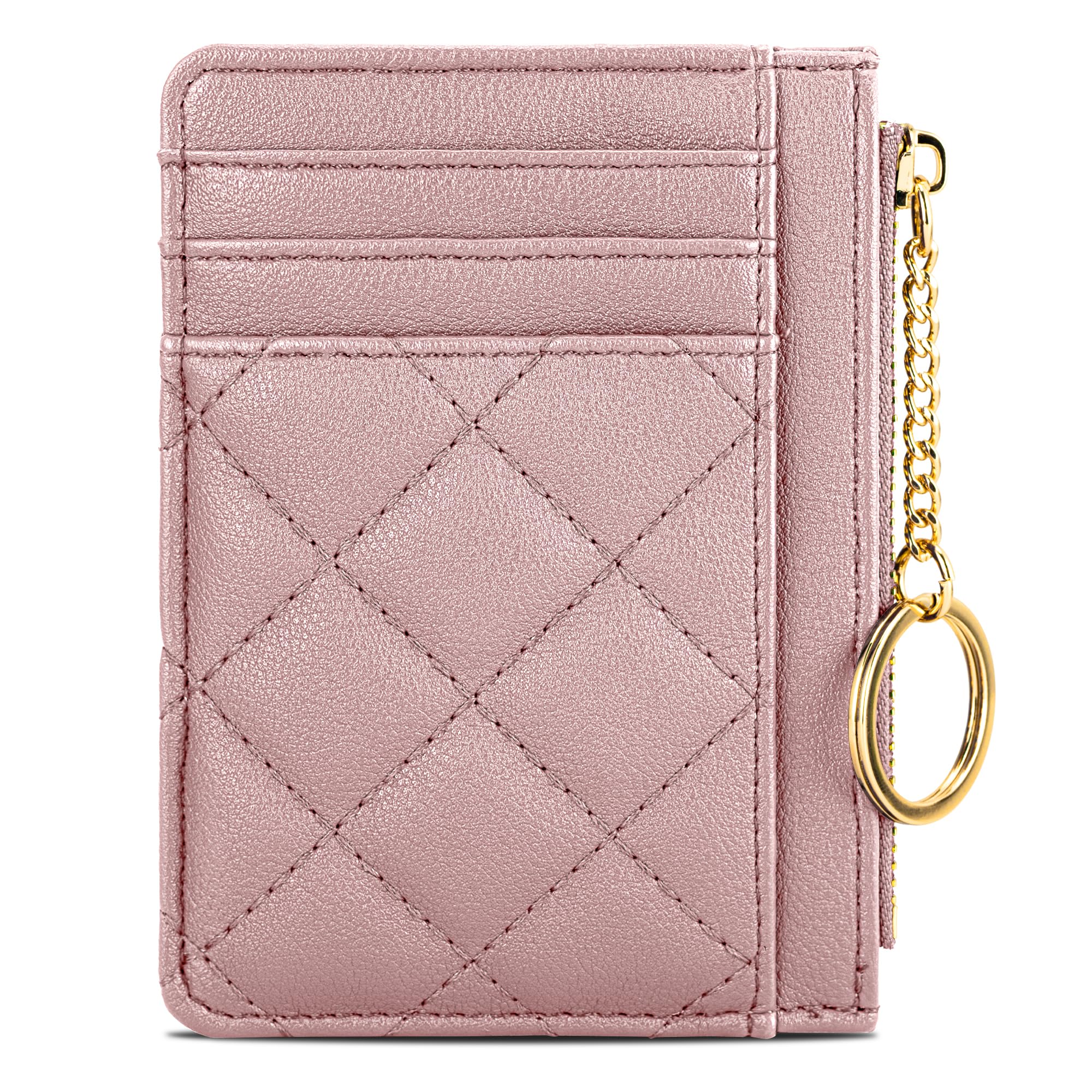 Xzenuo Credit Card Holder, Slim Keychain Wallet with Zipper Coin Pocket Front Small Pocket Wallet for Women, Pink