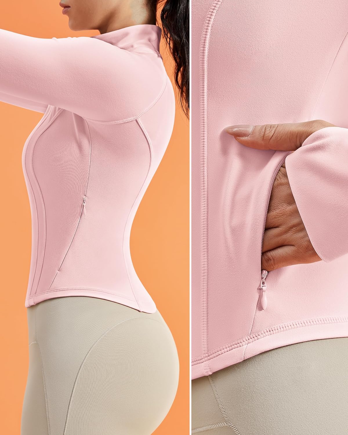 BareLuxe Workout Running Jackets with Pockets for Women, Full Zip Athletic Cropped Gym Jacket with Thumbholes - Image 3