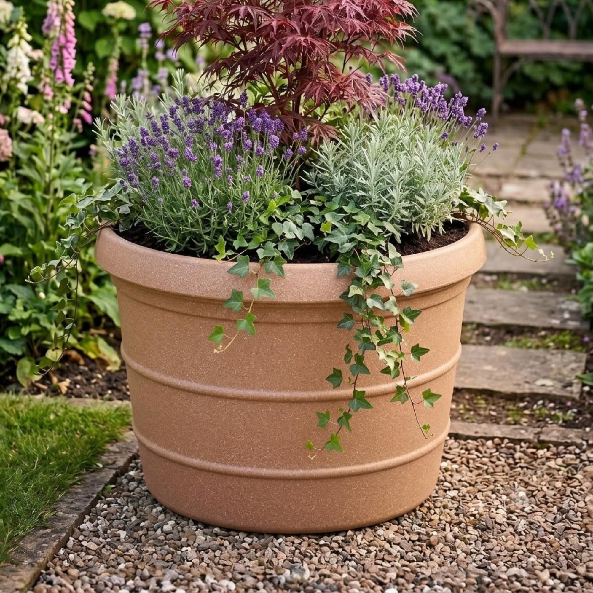 86cm Rotomoulded Large Planter (275L) - Frost-Proof Terracotta Effect | Heavy-duty classic plastic plant pot with 275L capacity, frost-proof and UV-resistant, ideal for gardens and patios.