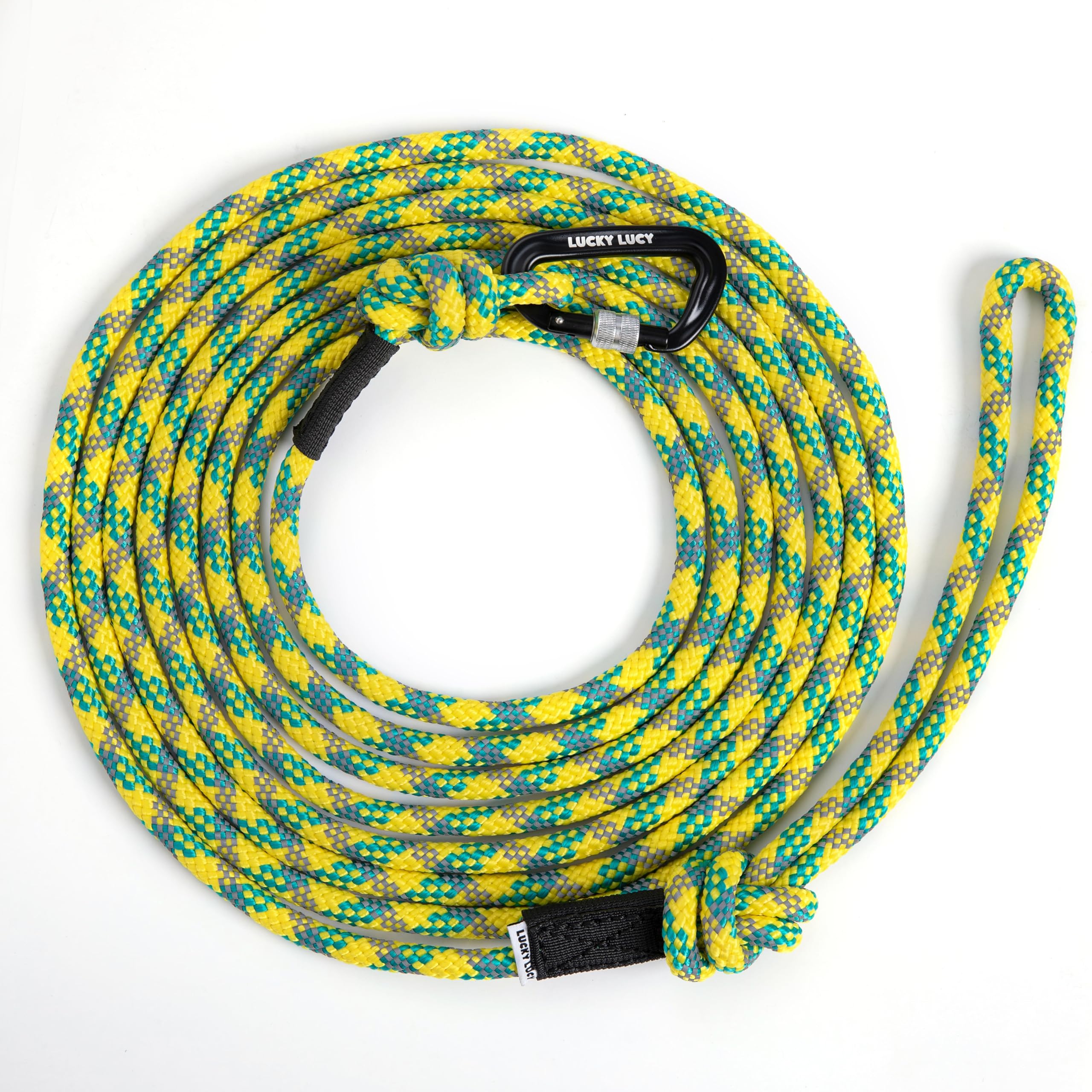 LUCKY LUCY Reflective Dog Lead 5 m Tear-Resistant Polypropylene / Polyester up to 300 kg with Aluminium Carabiner for Medium and Large Dogs Fluorescent Yellow
