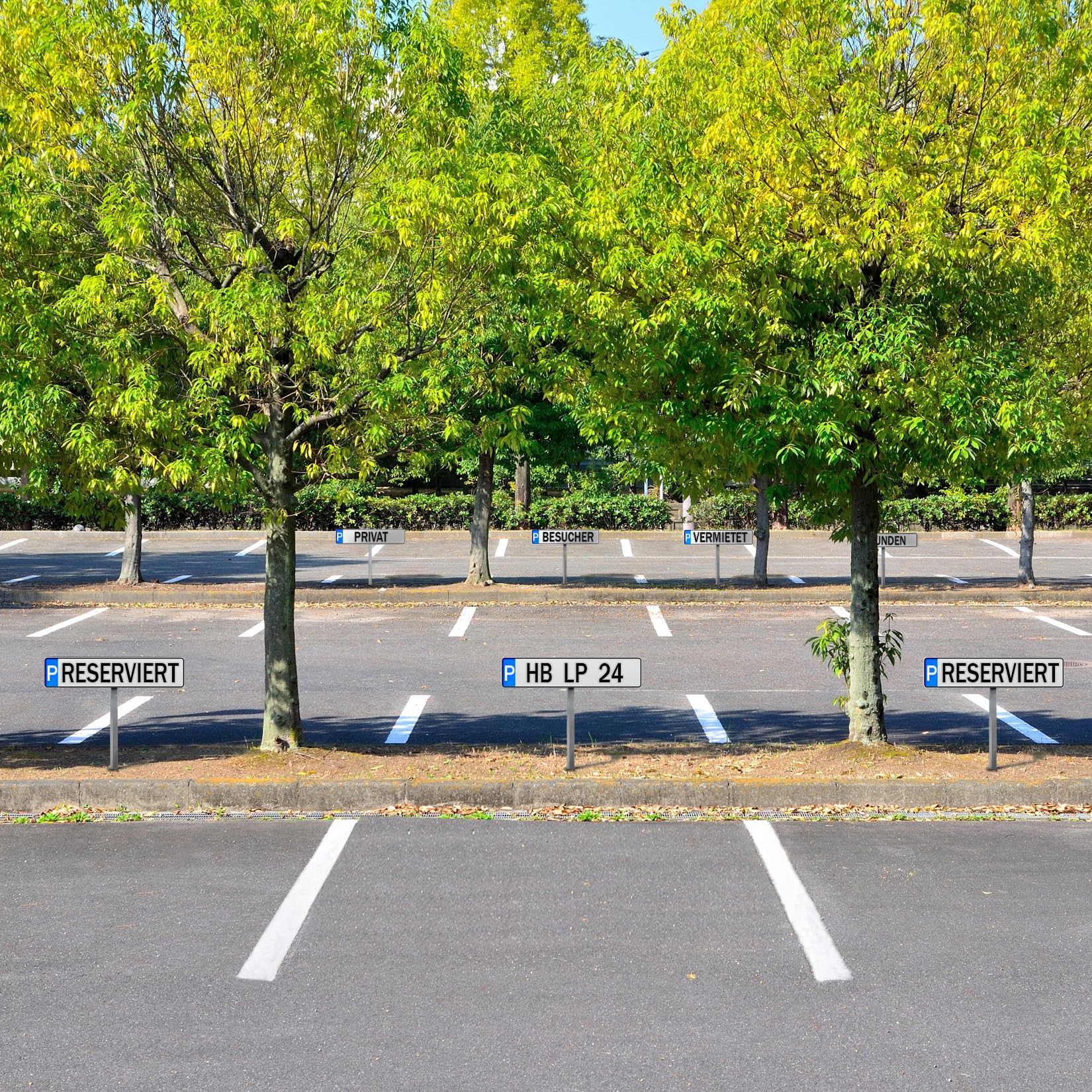 Parkplatzkennzeichen Wunschtext Parkplatzschild mit Halterung zum Einschieben Parkplatz-Kennzeichnung bis zu 17 Zeichen Kennzeichen P-Kennzeichen Schild Wunschprägung Einschlagpfosten Edelstahl