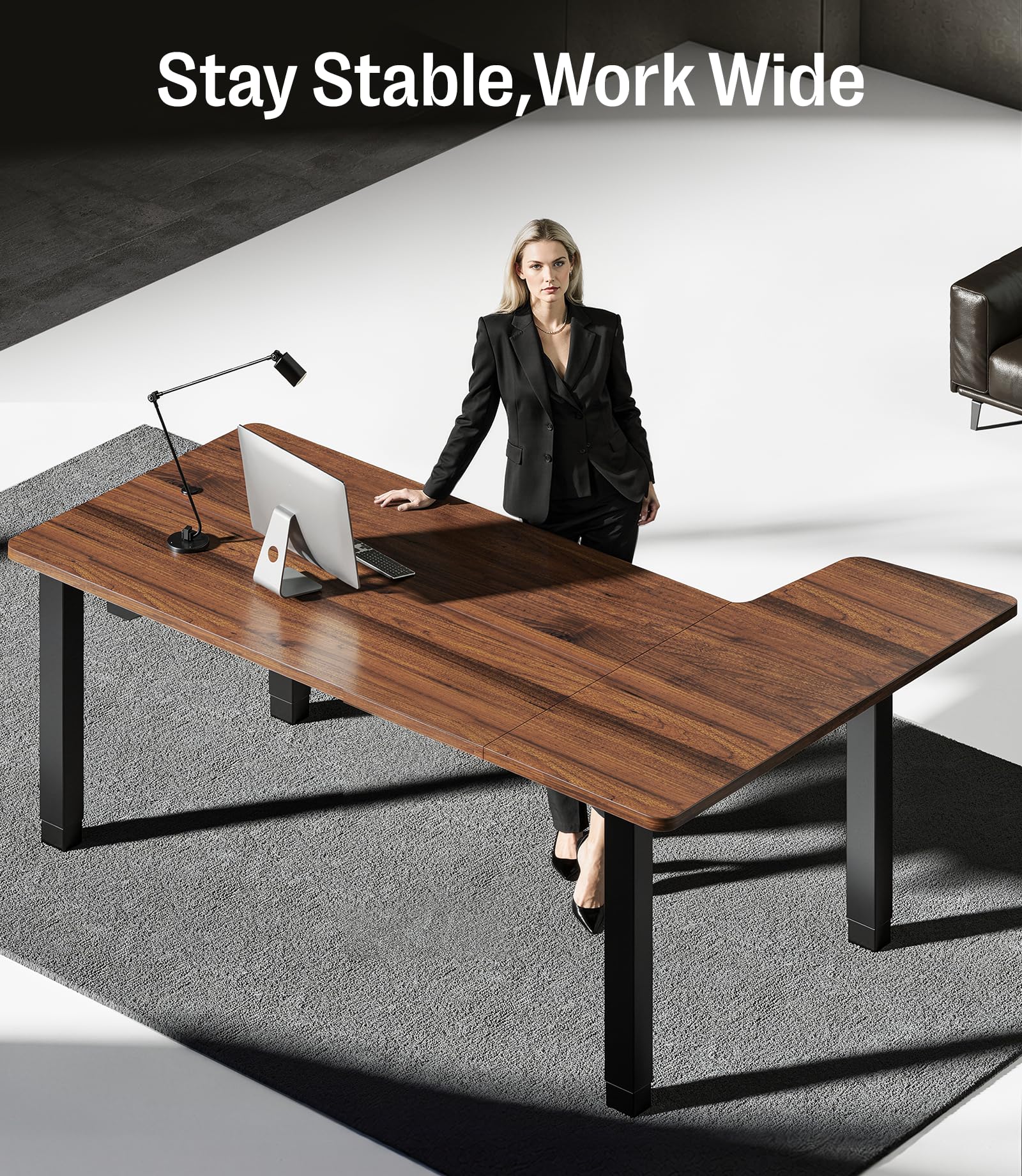 MAIDeSITe Escritorio Elevable Eléctrico En Forma De L, 160x120cm Mesa Elevable Escritorio Secretaria con Doble Motor. Capacidad De 160KG, 4 Patas Ultrarresistentes Standing Desk para El Hogar