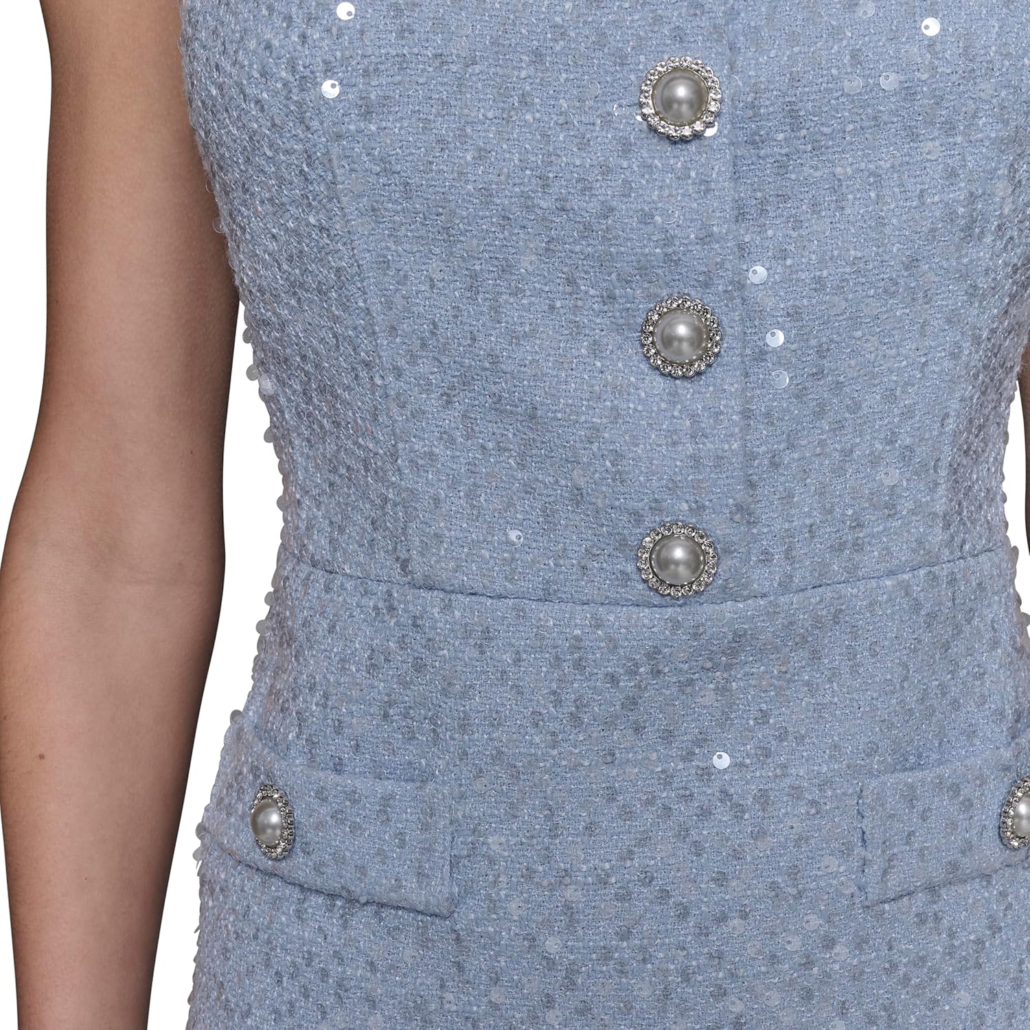 Karl Lagerfeld Womens Sleeveless Square Neck Tweed A-line Mini Dress - Image 6