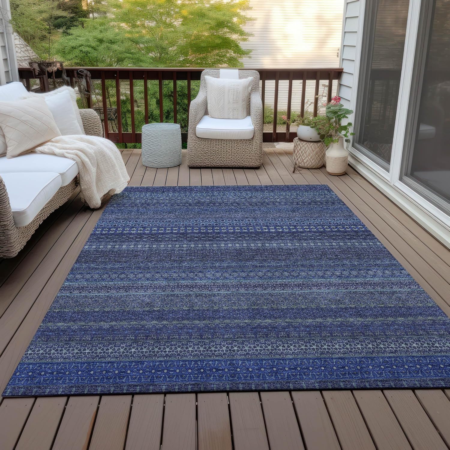 Addison Rugs Chantille ACN527 Blue 2'6" x 3'10 Indoor Outdoor Area Rug, Stain Resistant, Machine Washable, Non Shedding, Bedroom, Living Room, Dining Room, Kitchen Rug