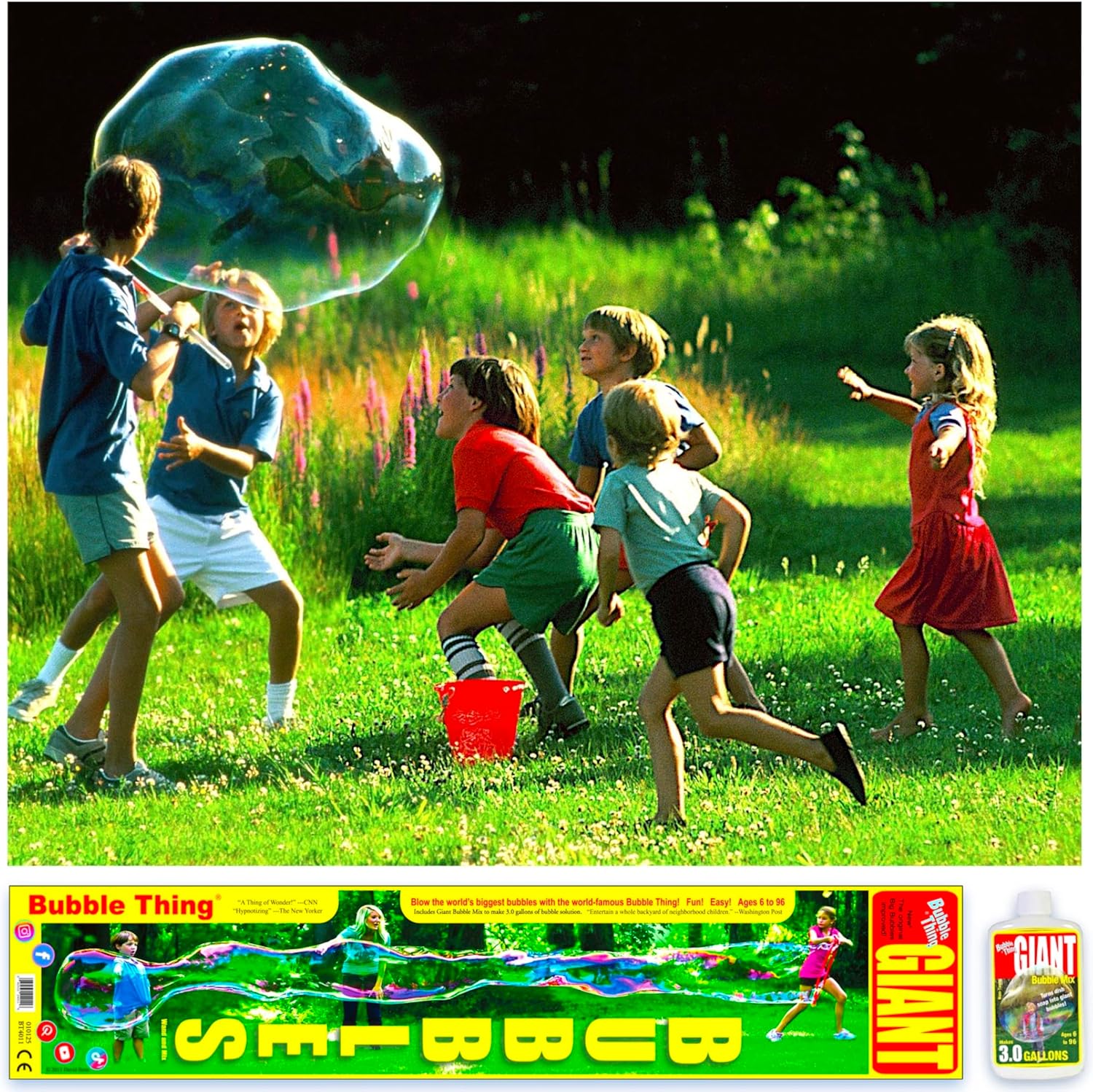 BUBBLETHING Giant Bubbles Wand & Mix - Kit Blows Bubbles to 30-Feet-Long - Makes 3.0 Gallons Giant Bubble Solution - Big Easy Safe Outdoor Family Fun