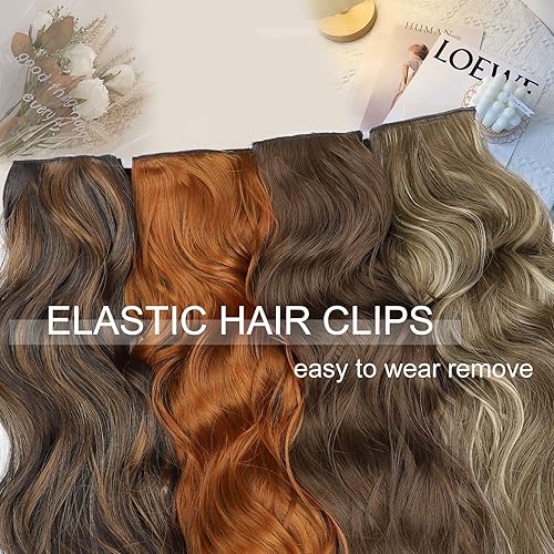 Miniatura 2 de Extensión de cabello para mujer, con clips, 4 unidades, largo, marrón, rubio, ondulado, pelo sintético de 20 pulgadas de grosor para mujeres y niñas