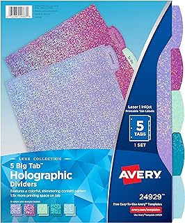 Avery Luxe Collection Holographic Big Tab Fashion Dividers for 3 Ring Bi...