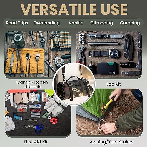 Miniatura 7 de Bolsa de herramientas enrollable, bolsa compacta para herramientas con 2 bolsas transparentes desmontables, organizador de llaves desmontable, bolsa