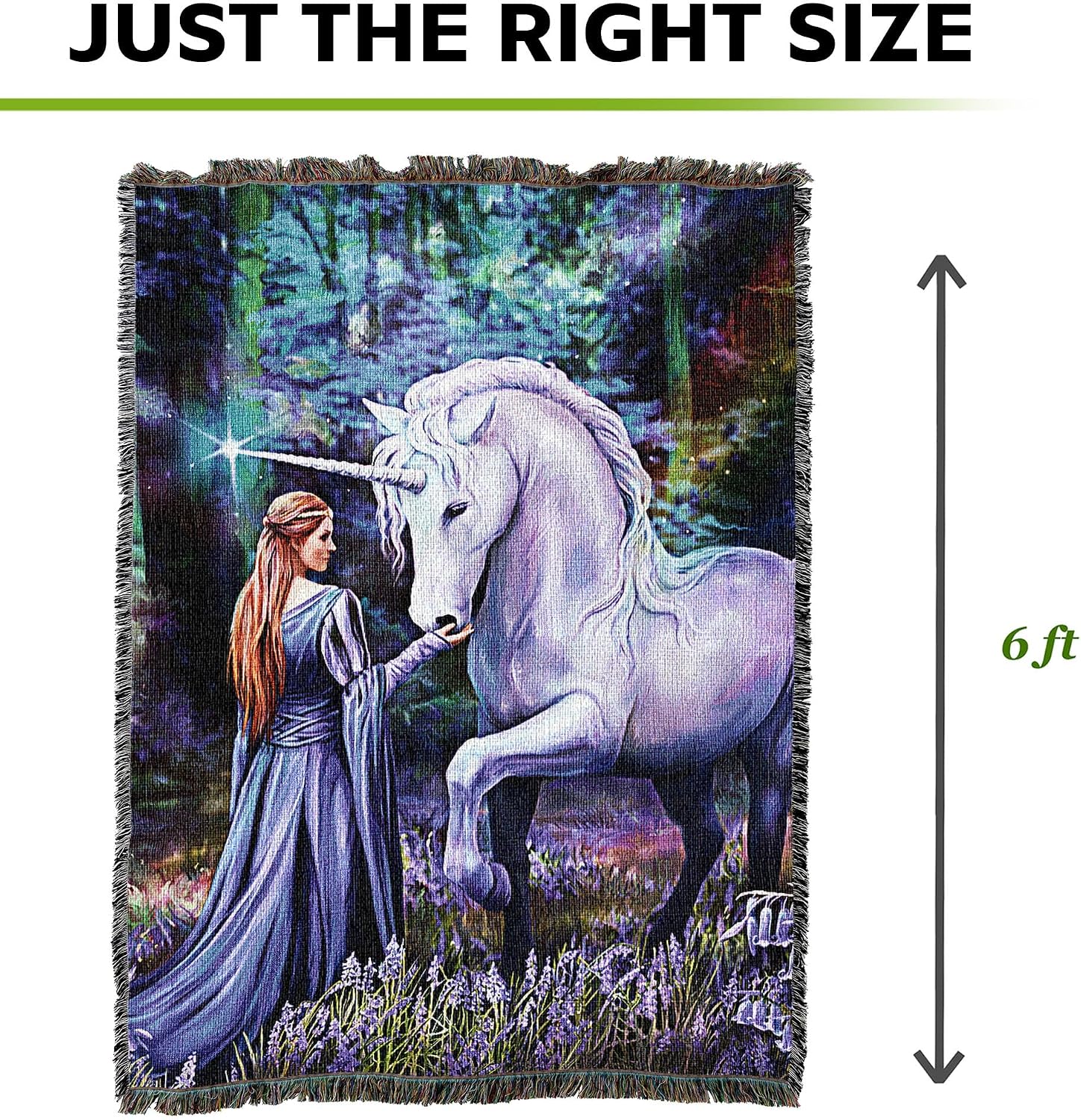Pure Country Weavers Bluebell Unicorn Woods Woven Blanket by Anne Stokes - Fantasy Gift Cotton Tapestry Throw - Made in The USA - 72" x 54"