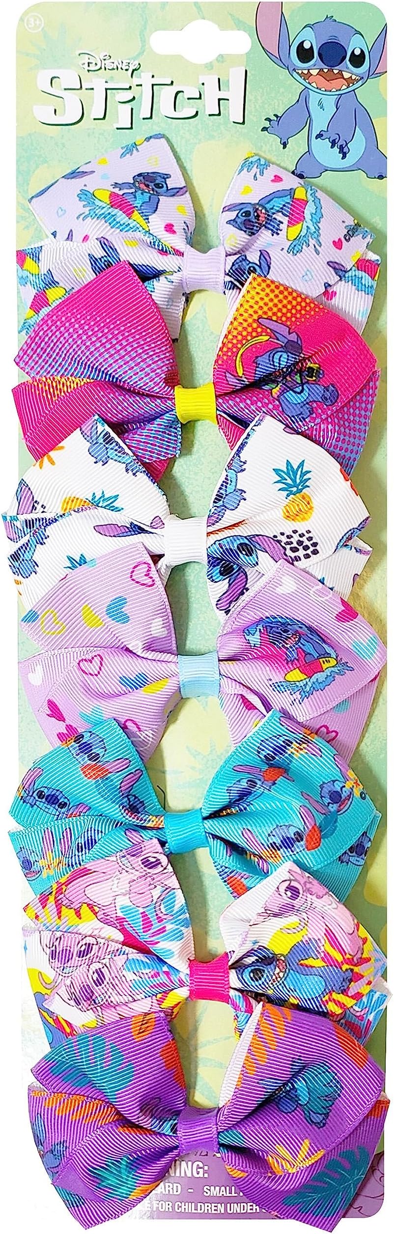 Disney Stitch Hair Bows - Hair Accessories Gift Set - Hair Bows for Girls - 7 Pieces 4" Bow Bundle - Hair Bows for Girls - Stitched on Each Clip - Alligator Clips - Ages 3+