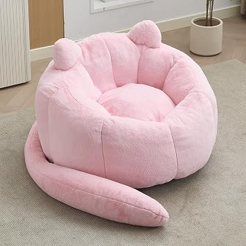 Pink Cat Bean Bag Chair for Adult Teens, Beanbag Chairs with Comfy Filler