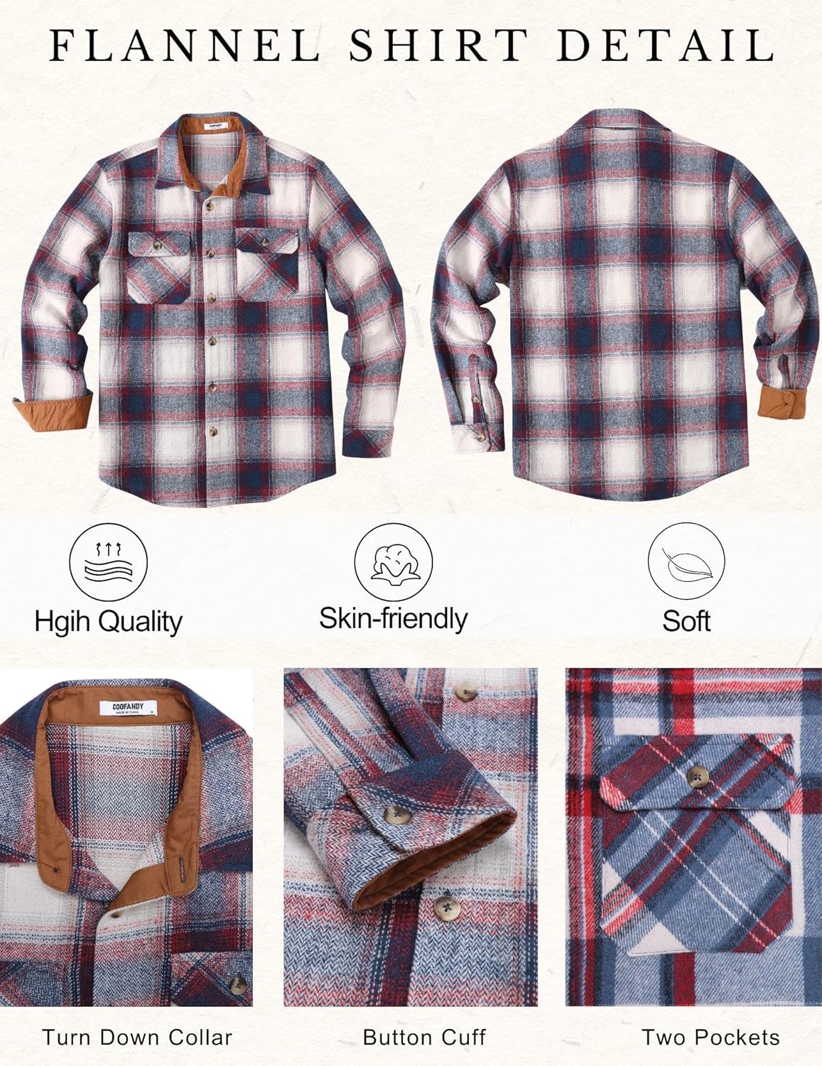 COOFANDY Men's Long Sleeve Flannel Shirts Jacket Fashion Plaid Jackets Casual Button Down Shirt with Pockets - Image 5