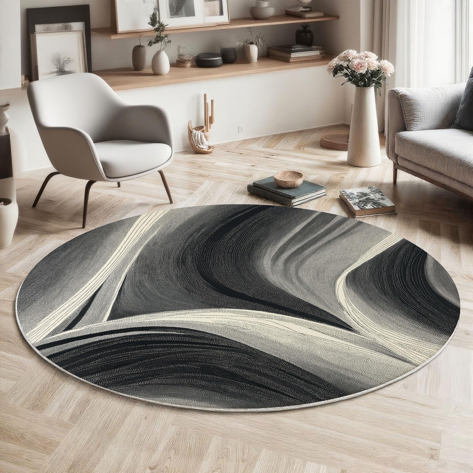 Tapis de salon rond moderne gris noir pour sublimer votre séjour