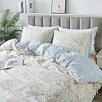 Vista 75 de HoneiLife Juego de funda de edredón floral 100% algodón, 3 piezas, suave, ropa de cama botánica con cierre de cremallera y lazos en las esquinas