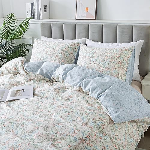 Miniatura 424 de HoneiLife - Juego de funda de edredón floral 100% algodón, 3 piezas, botánica, ropa de cama con cierre de cremallera y lazos en las esquinas