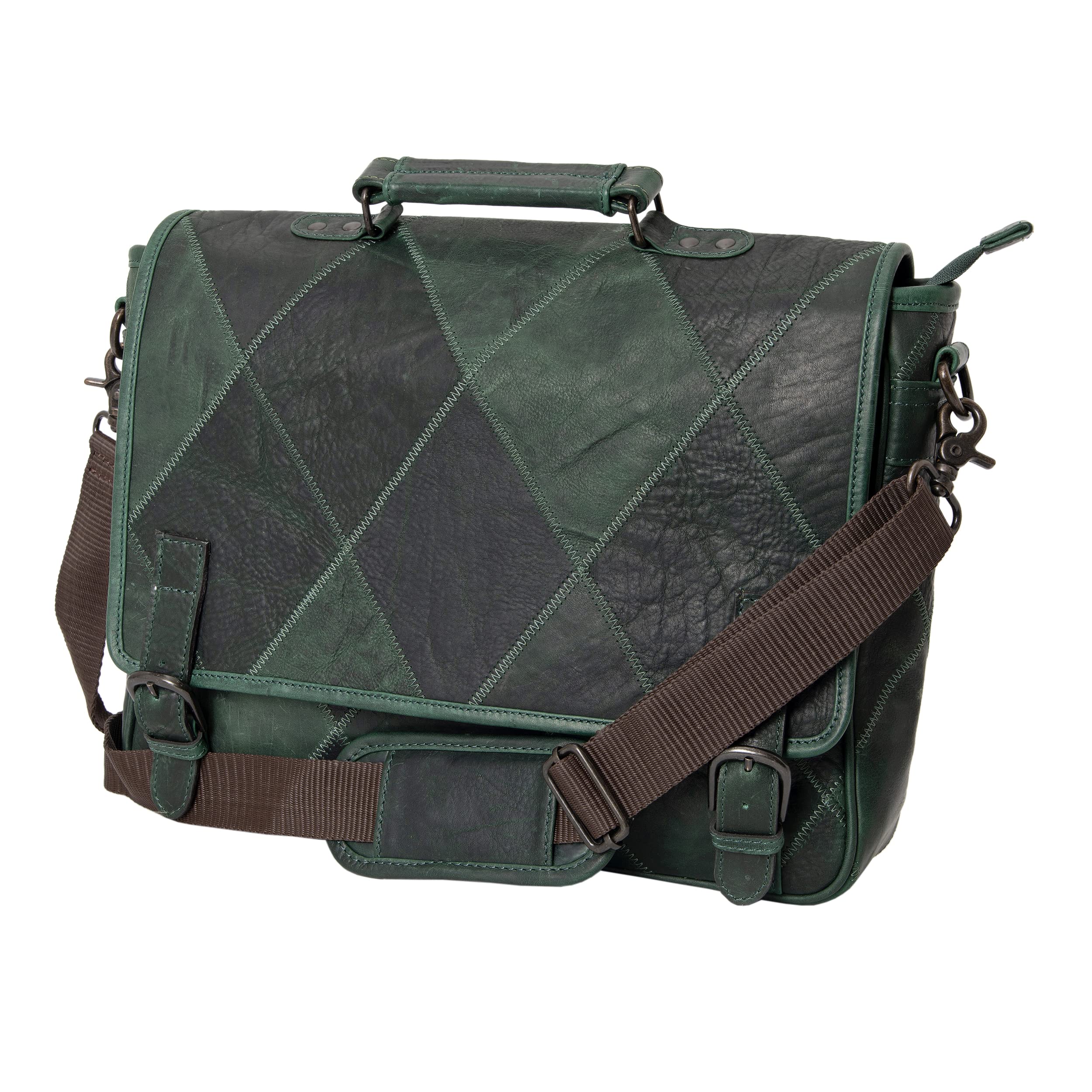 ZINT Waxy Genuine Full Grain Leather Green Unisex Messenger 15 inches Laptop Bag - Image 3 thumbnail