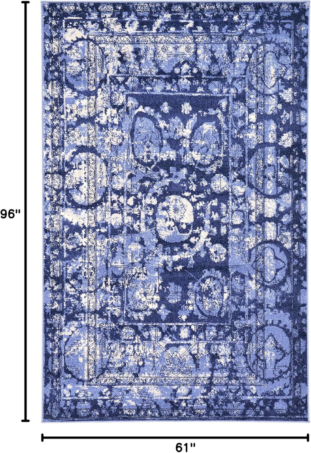 Unique Loom La Jolla Collection Contemporary, Abstract, Vintage, Border Area Rug (5' 0 x 8' 0 Rectangular, Blue/Ivory)