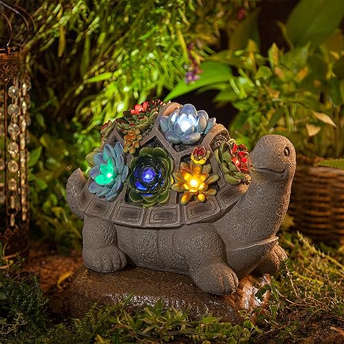 MALISTER Figuras solares de tortuga de jardín de 11.5 pulgadas, decoración al aire libre, estatuas al aire libre con 7 LED para decoración de patio,