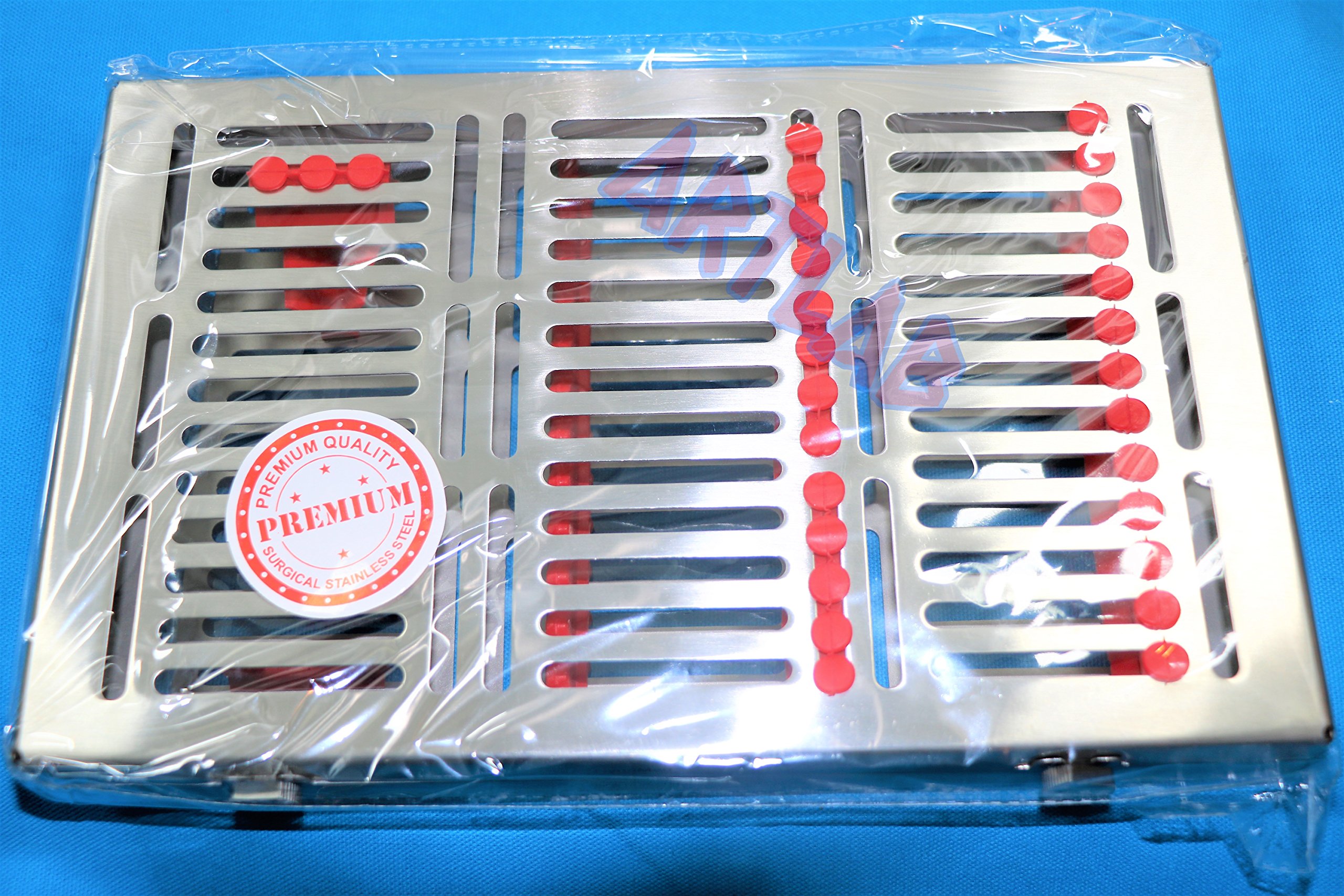 German Sterilization Cassette Rack Box Tray with Buttons for 20 Instruments 11 Inch L X 7 Inch W RED STERILIZABLE AUTOCLAVABLE CYNAMED