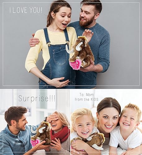 Miniatura 4 de DolliBu Happy Mother's Day - Figura de peluche súper suave de mamut salvaje, lindo animal de peluche con mensaje de corazón rosa para la mejor mamá,