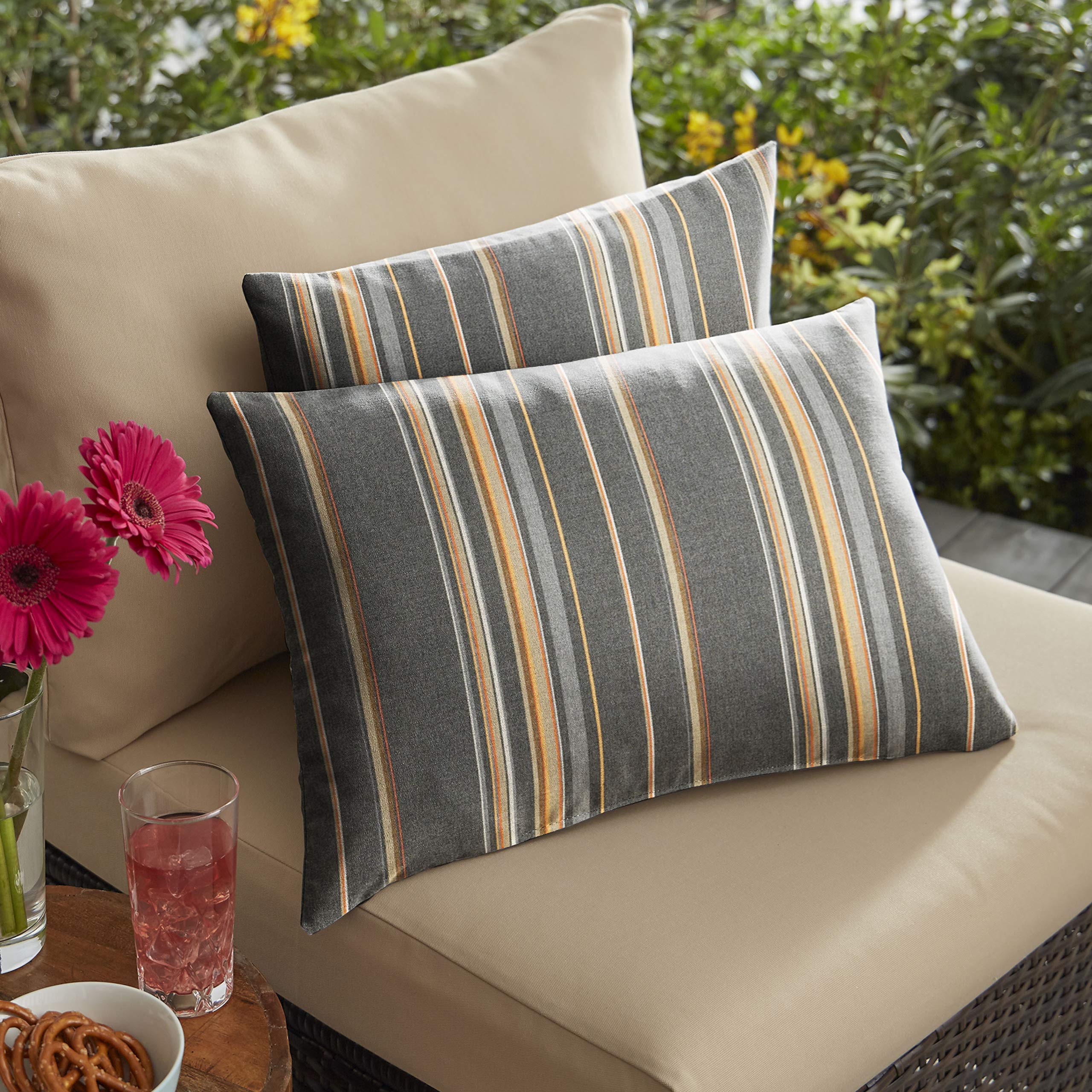 Sorra Home Sunbrella Stanton Greystone Outdoor Pillow Set, 13 x 20, 2 Count