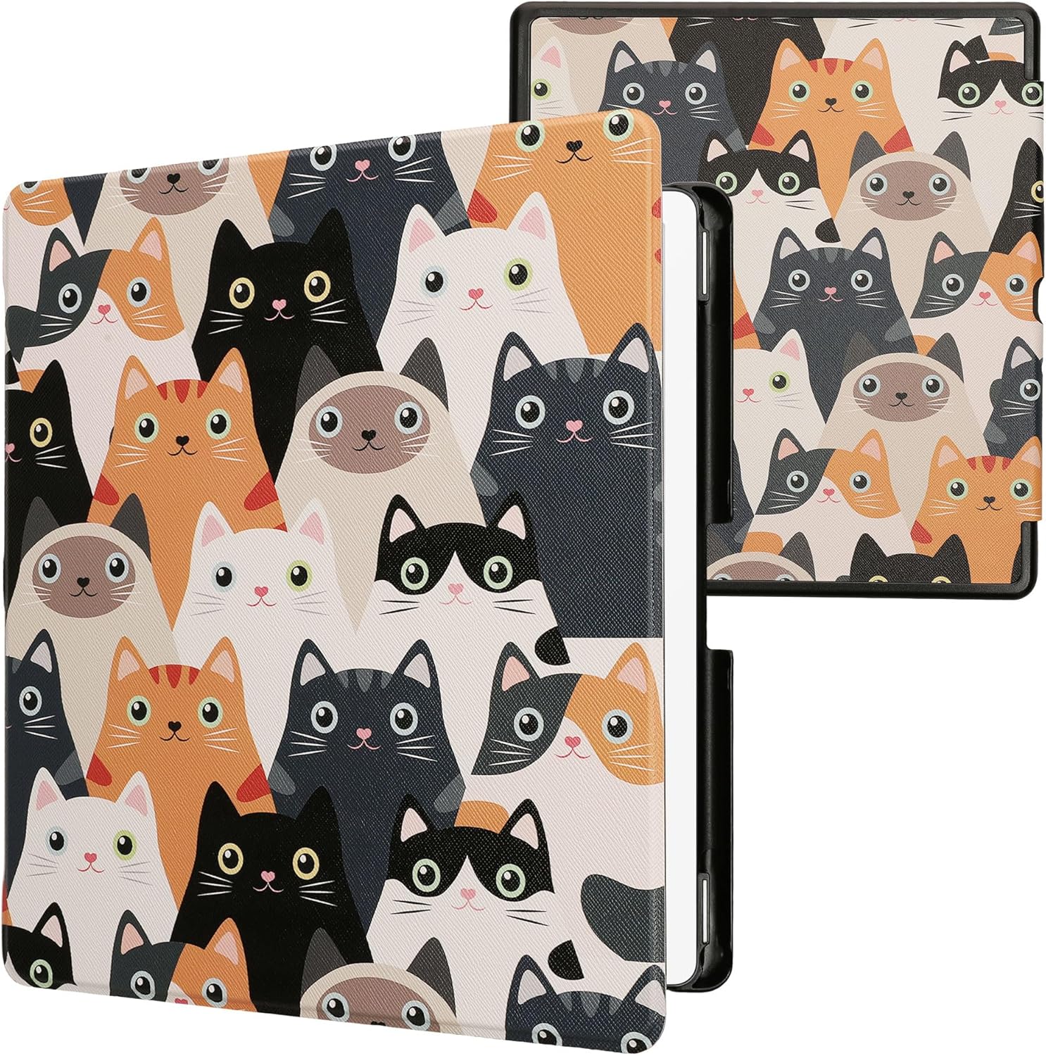 kwmobile Case Compatible with Amazon Kindle Scribe (2024) Case - eReader Cover - Cats Orange/Black/White