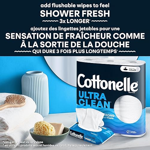 Miniatura 5 de Cottonelle Papel higiénico ultra limpio, 1 capa, tejido fuerte, 36 megarrollos (312 hojas por rollo), el embalaje puede variar