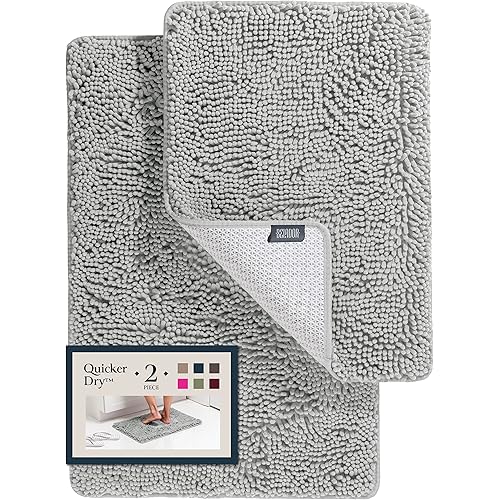 BELADOR 2 Piece Plush Chenille Bath Rug Set - Quick-Dry Bath Mats With Rubber Backing, Absorbent and Washable for Bathroom - 24x17 + 30x20