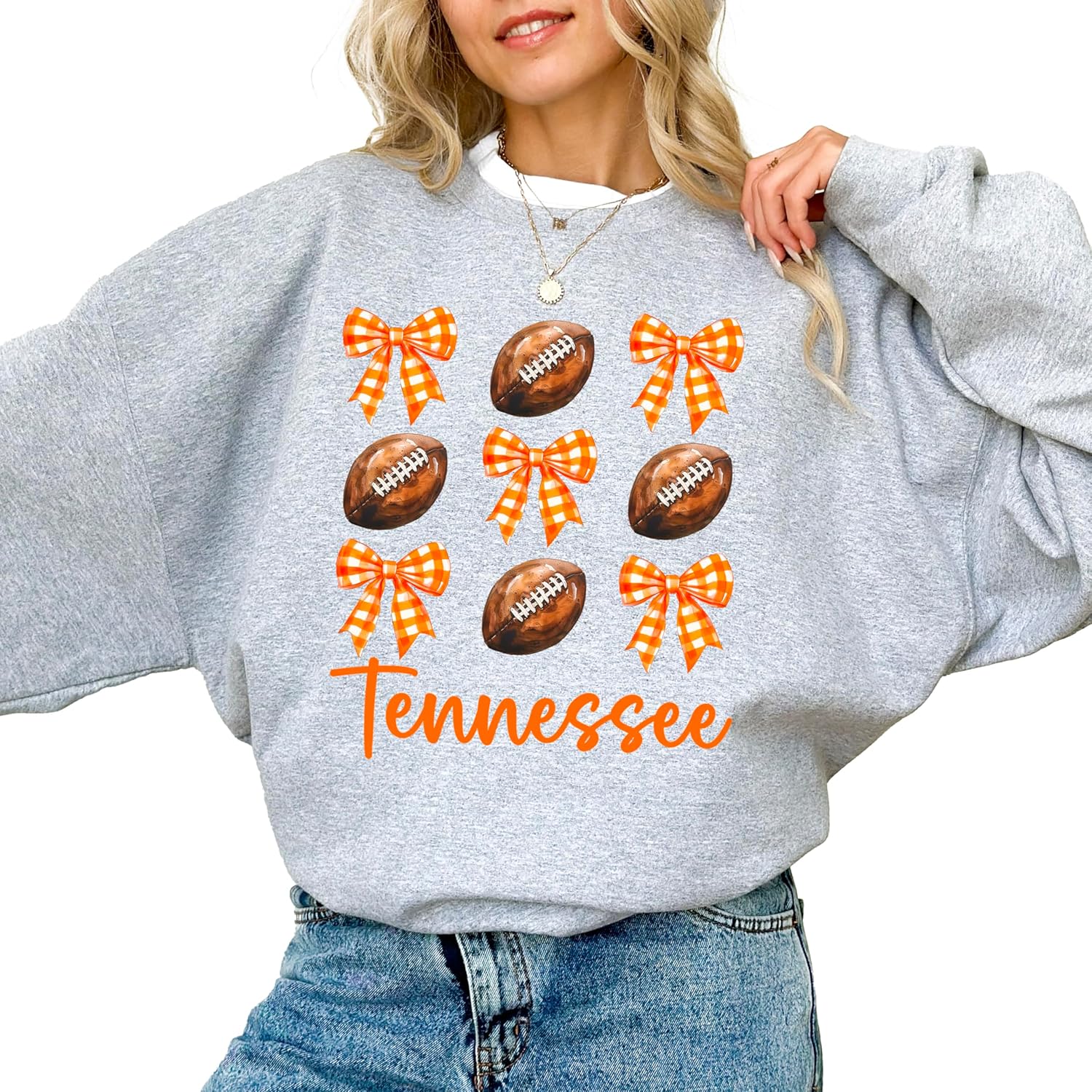 Olive Loves Apple Girls Tennessee Football Sweatshirt Orange Bows and Footballs Game Day Pullover