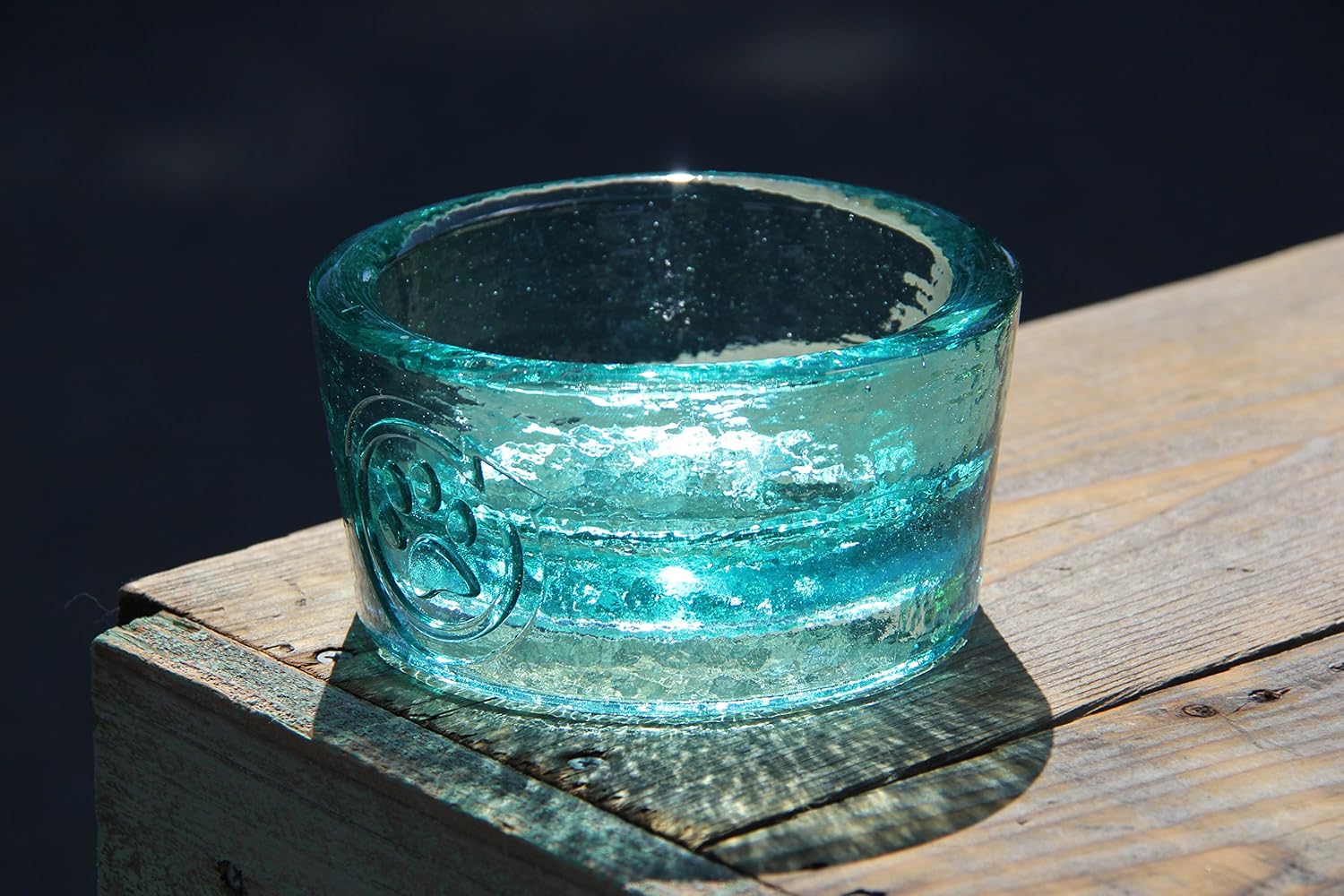 PawNosh Cubby Bowl in Aqua - 100% Recycled Glass Pet Food and Water Bowl