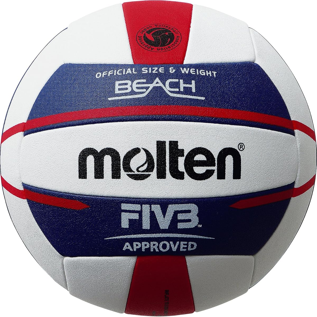 El balón de voleibol de playa de élite oficial Molten, aprobado por la FIVB, con una cubierta de poliuretano resistente y duradera y cosida a máquina que es excelente para todos los usos al aire libre.