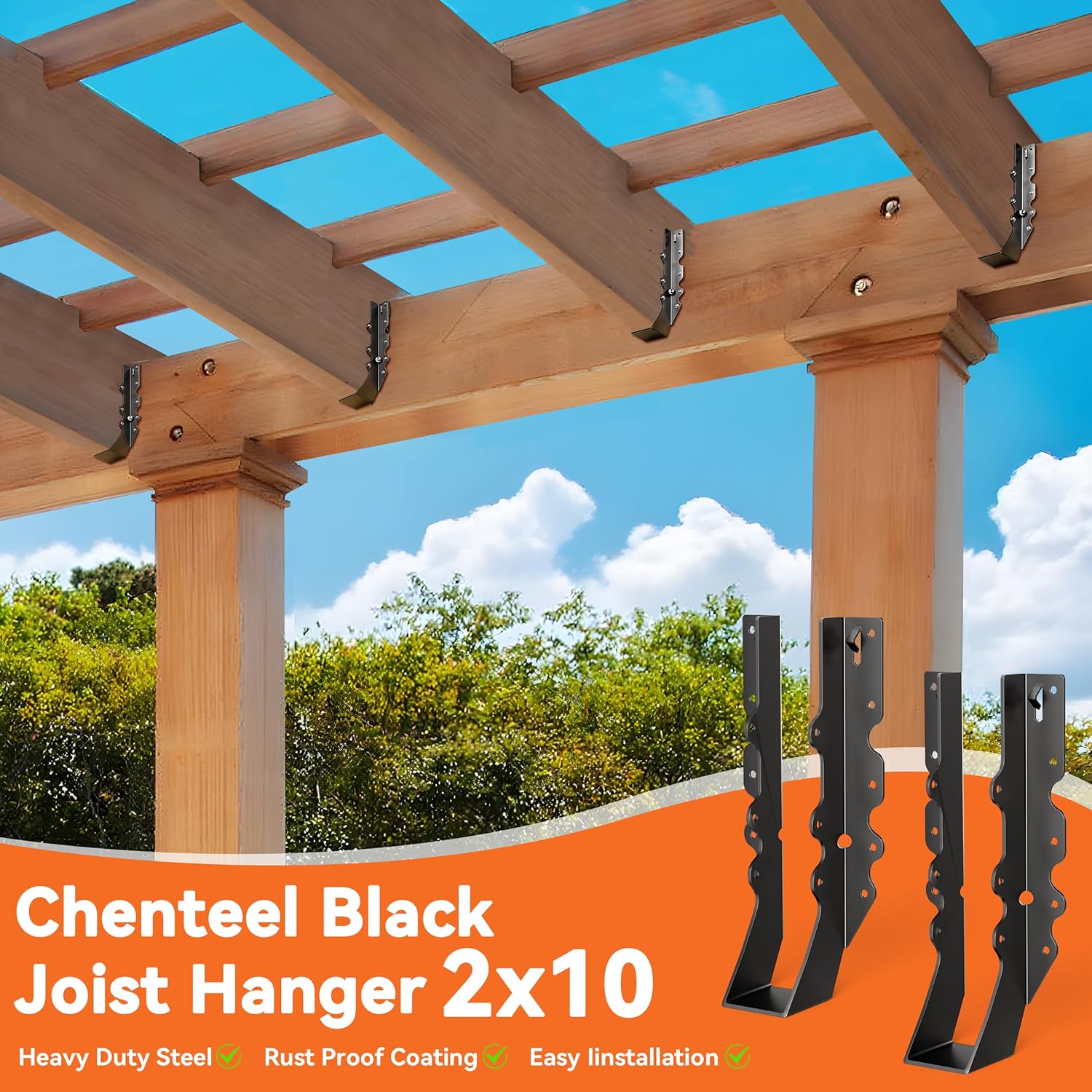 50 Pcs Black 2x10 Joist Hanger,LU210 18 Gauge Double Shear Face Mount Joist Hanger,Hurricane Ties for Rafters Tie Brackets Great for Floor Deck and Ceiling Joists