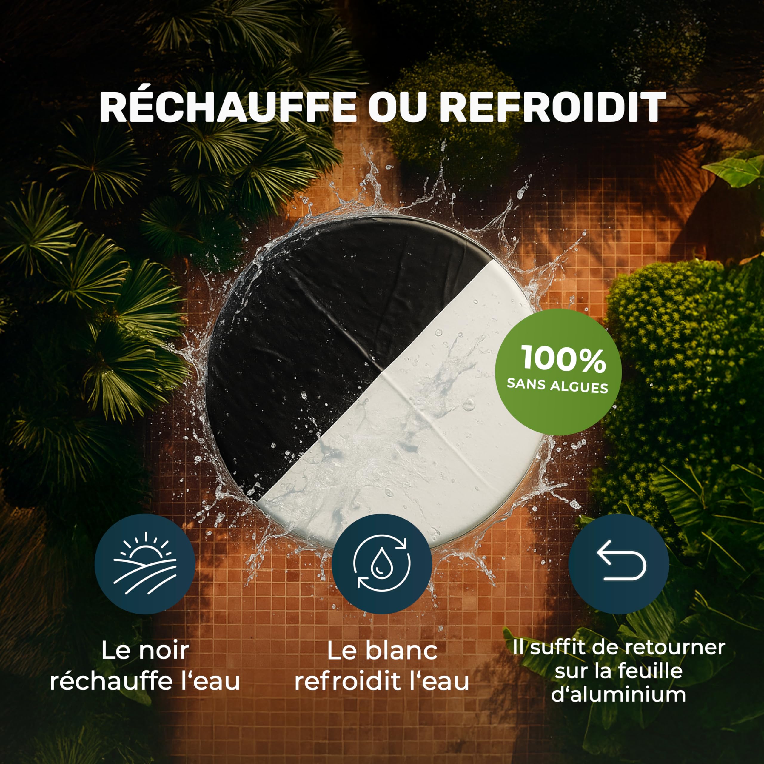 Bâche de Piscine en Film d'ensilage Premium 6x6m pour piscines Ø 420–520 cm | Fermeture EasyFlex®, Couverture opaque anti-algues, Bâche d'hiver & d'été, Résistante aux déchirures