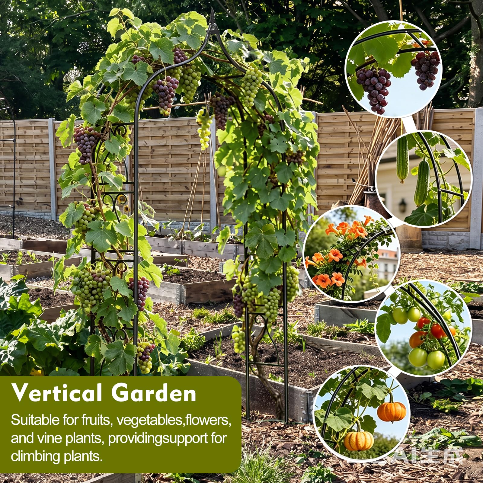Gartenbogen aus Metall, Wetterfest, Stahlrahmen-Gartenbogen für Kletterpflanzen, Rosen, Gemüse, Rankgittertor mit Erdspießen für Hochzeiten und Außendekorationen