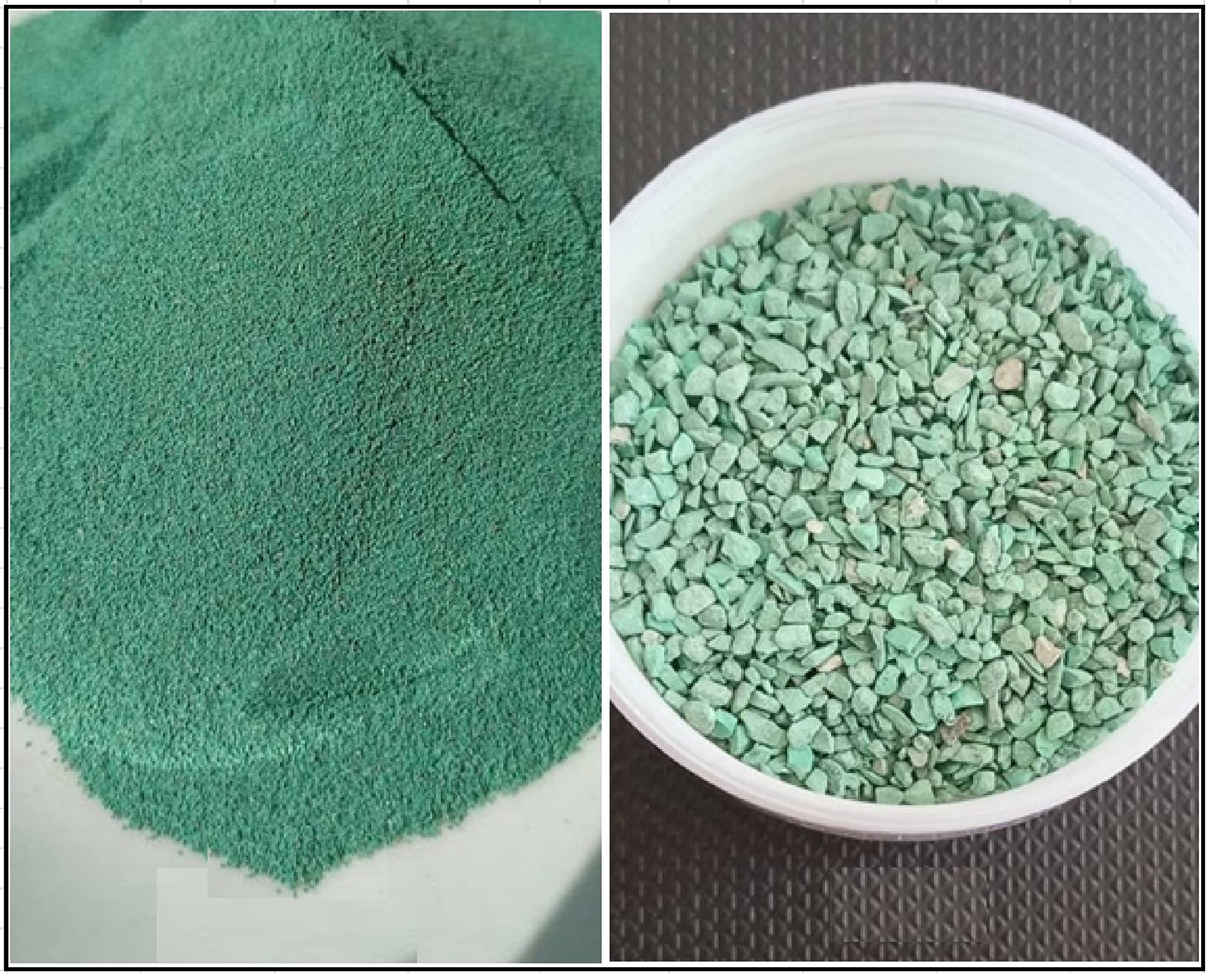 Malachite naturelle pilée de 80g en deux granulométries pour la peinture et la bougie