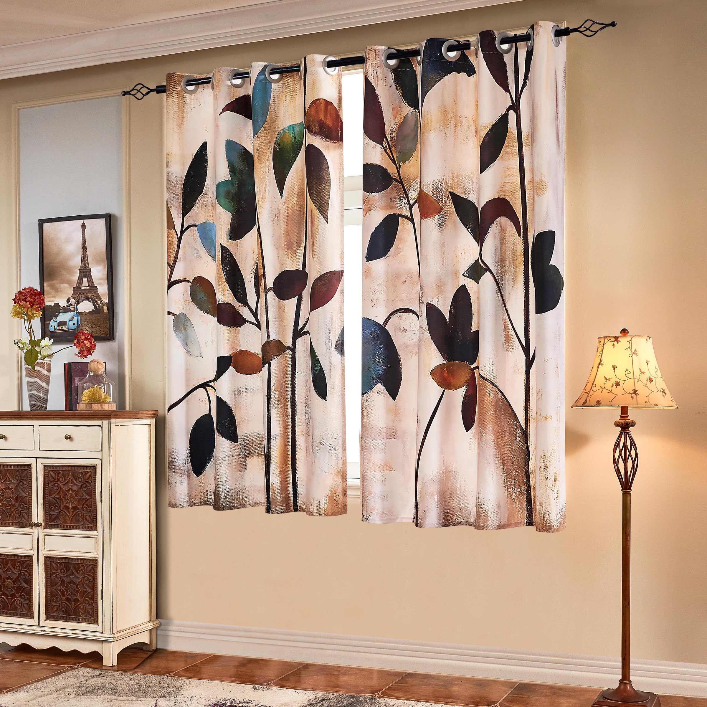 subrtex Printed Curtains Room Darkening for Bedroom Living Room Kids Room Dining Room Valance Colorful Window Drapes 2 Panel Set (52'' x 63'', Brown)