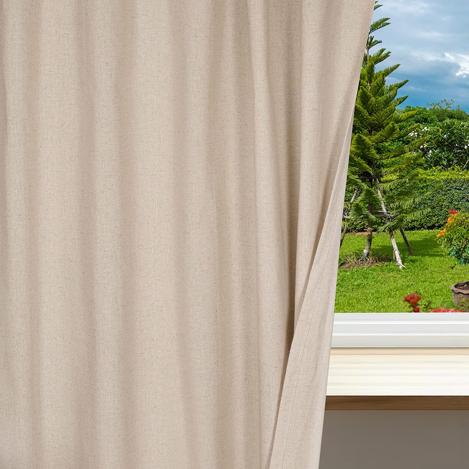 Linen Flax tab top Curtains Set of 2, Farmhouse Cotton Curtains 50x84 inch, Flax Linen Curtains Length 2 Panels, Reverse Window Panels, Curtain Drapes Panels, Bedroom Curtains, Kitchen Curtain
