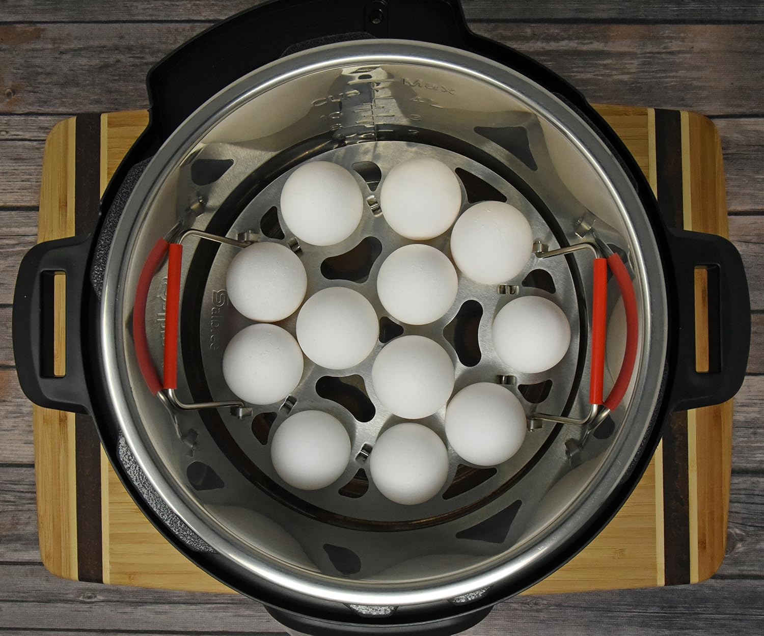 Collapsible Stainless Steel Egg Steamer Rack Insert Compatible with Instant Pot Accessories IP Insta Pot, Instapot 6qt Salbree, 8qt, Trivet & Other Pressure Cooker Pots, Premium Red Silicone Handle