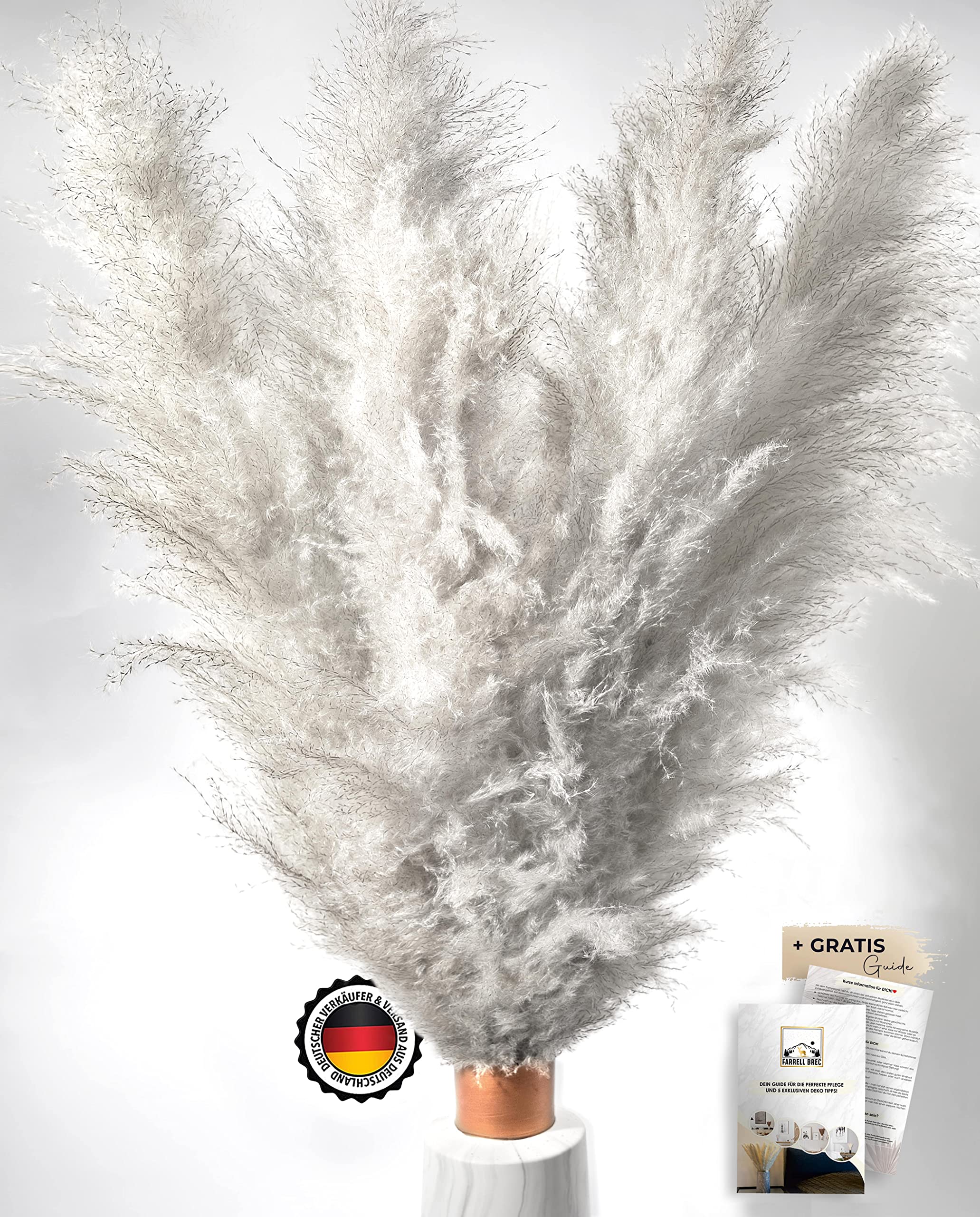 Birkental Pampasgras getrocknet XXL ( DAS ORIGINAL ) - 10 Stück - Pampasgras Deko groß 115 - 120 cm, Trockenblumen Deko , extra fluffig , Boho Wohnzimmer Schlafzimmer Vase Trockenblumenstrauß Vintage